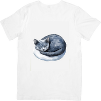 Thumbnail for Sleeping Cat Curled Up T-Shirt | Watercolor Cozy Kitty Graphic Tee | Cat Lover Gift