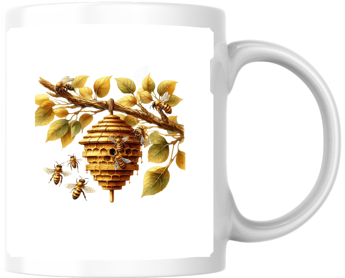 Beehive & Honey Bees Mug | Watercolor Rustic Bee Coffee Mug | Nature Lover Gift