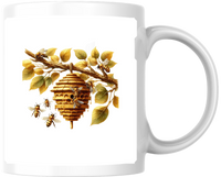 Thumbnail for Beehive & Honey Bees Mug | Watercolor Rustic Bee Coffee Mug | Nature Lover Gift