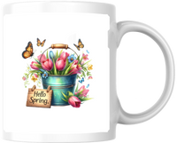 Thumbnail for Hello Spring Tulip Bucket Mug | Watercolor Floral Coffee Mug | Spring Flowers Gift