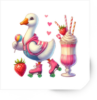 Thumbnail for Roller Skating Duck Sticker | Cute Pink Milkshake Vinyl Decal | Kawaii Strawberry Gift