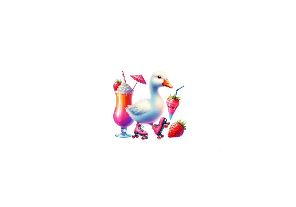 Roller Skating Duck Throw Pillow | Pink Milkshake Decorative Pillow | Kawaii Kids Room Gift