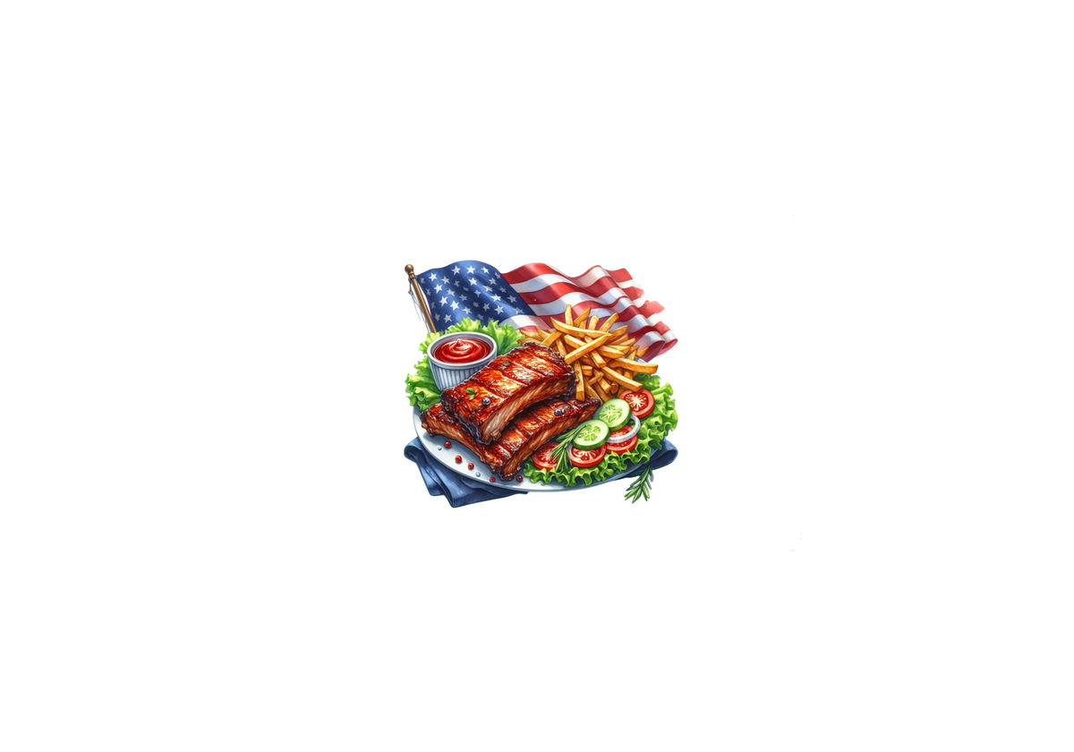 Patriotic BBQ Ribs Throw Pillow | American Flag Cookout Decorative Pillow | 4th Of July Gift