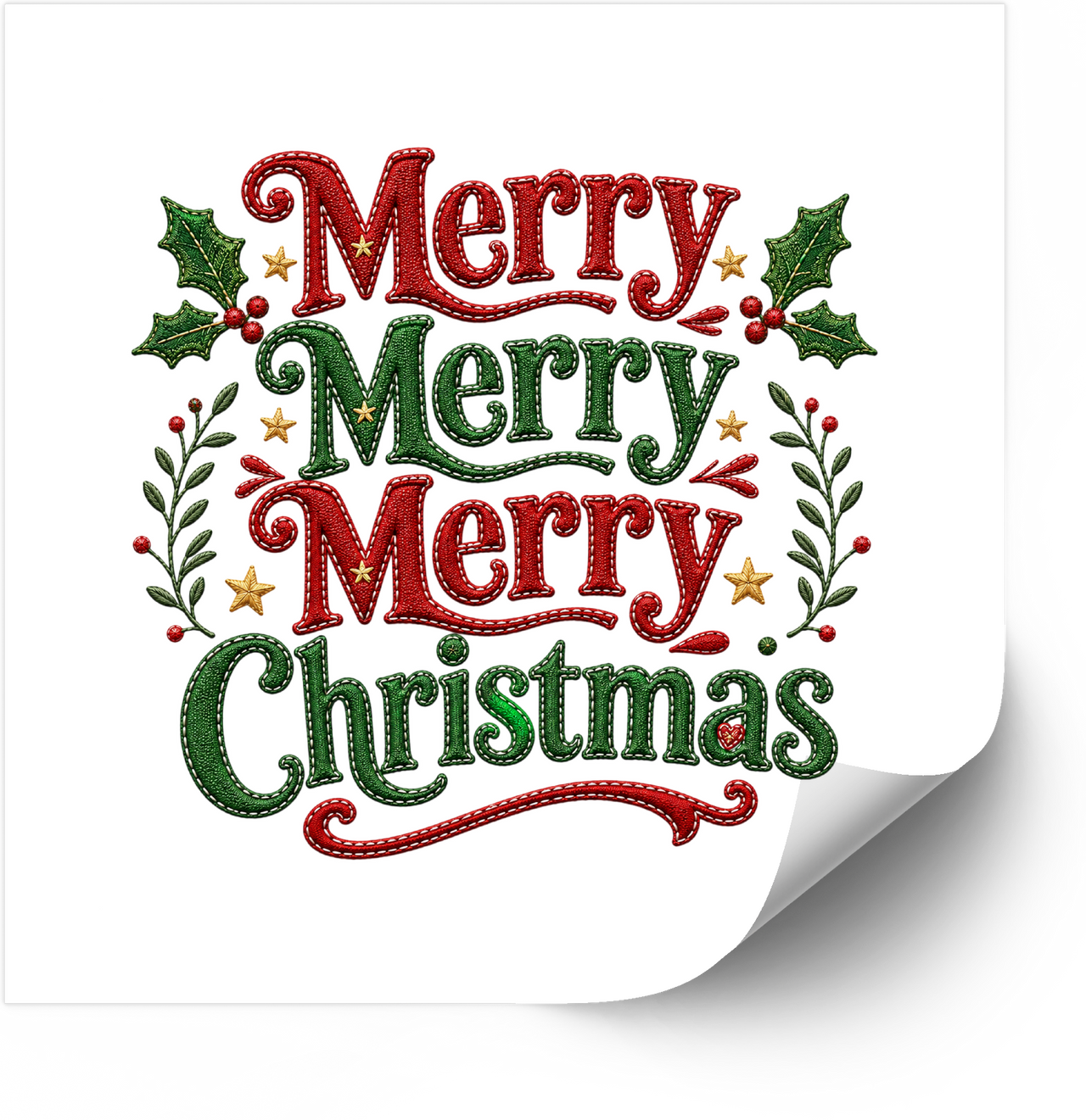 Merry Merry Merry Christmas Sticker | Festive Holly Typography Vinyl Decal | Christmas Gift