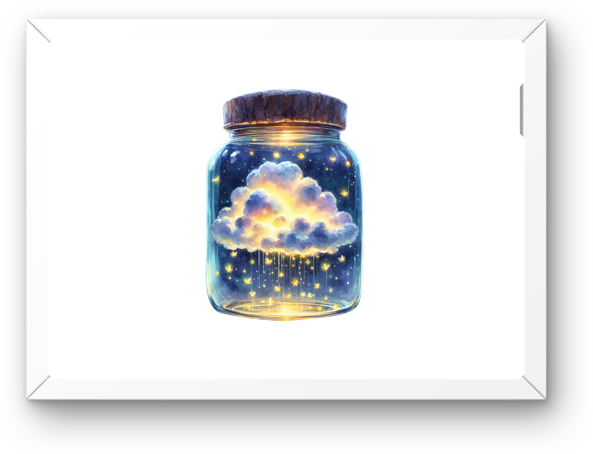 Cloud In A Jar Wall Art | Watercolor Starry Night Print | Dreamy Nursery Gift