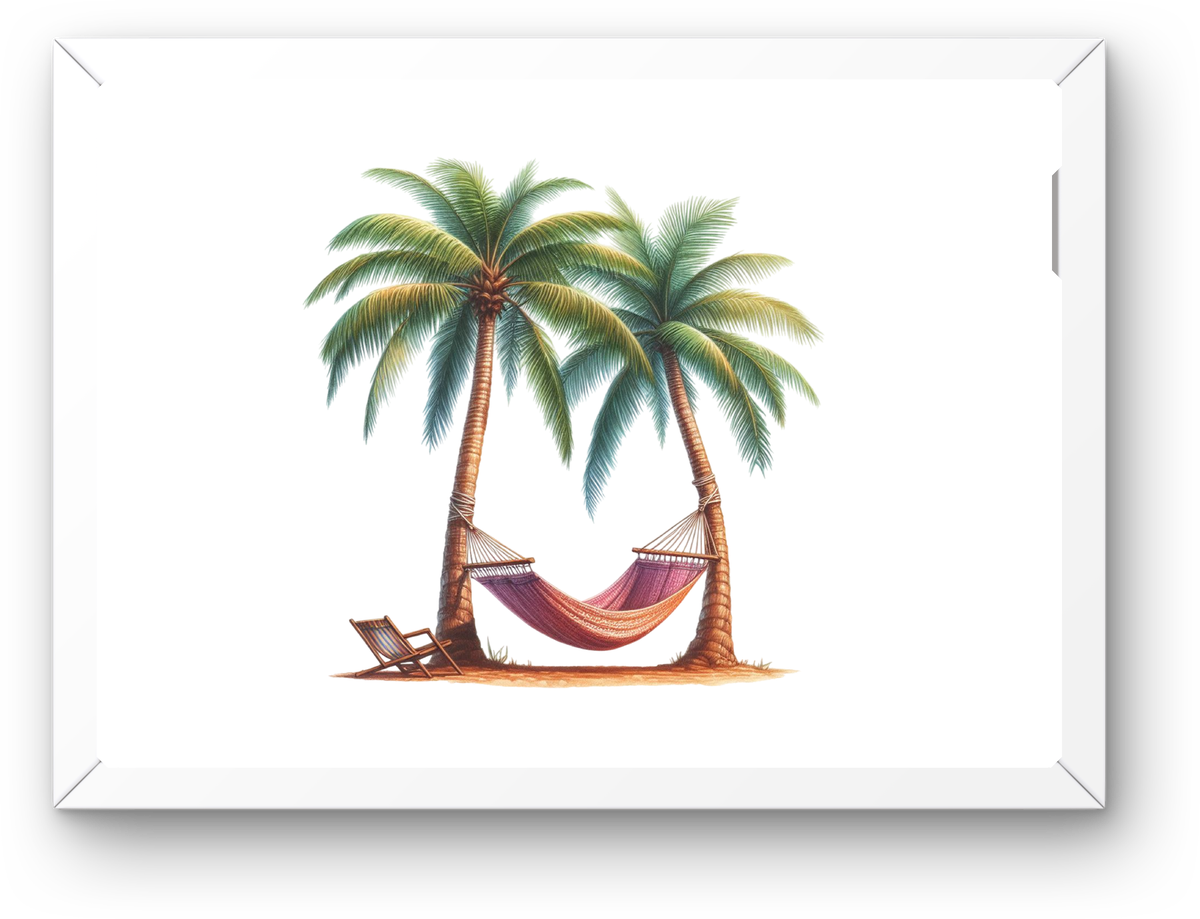 Palm Tree Hammock Beach Wall Art | Watercolor Tropical Paradise Print | Coastal Relaxation Gift