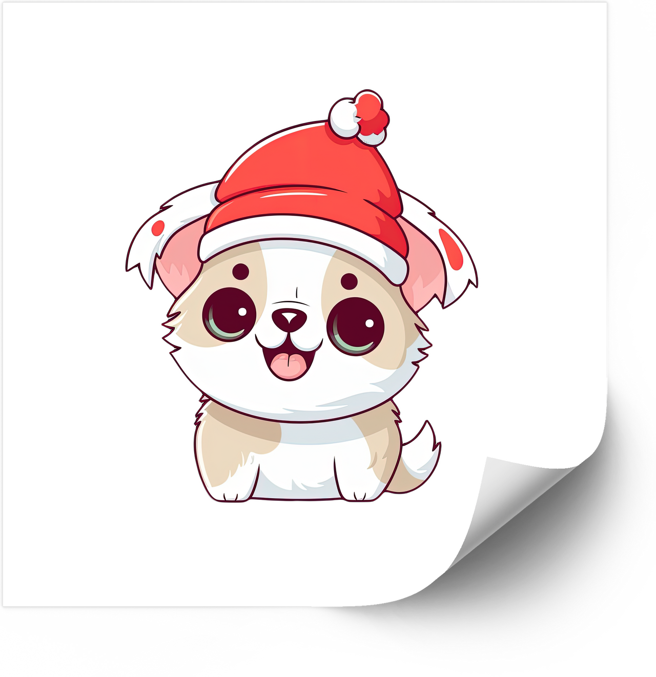 Cute Christmas Puppy Santa Hat Sticker | Kawaii Holiday Dog Vinyl Decal
