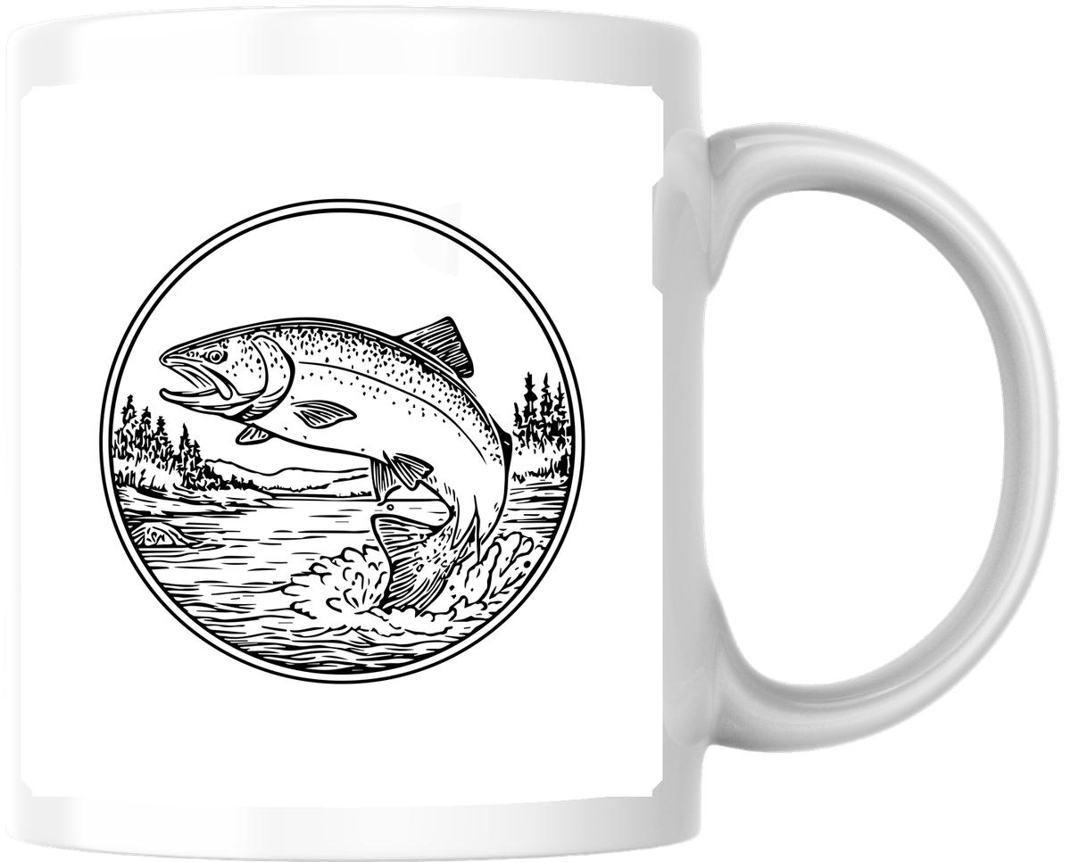 Leaping Trout Fishing Mug | Vintage Black & White Angler Coffee Mug | Fisherman Gift
