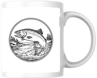 Thumbnail for Leaping Trout Fishing Mug | Vintage Black & White Angler Coffee Mug | Fisherman Gift