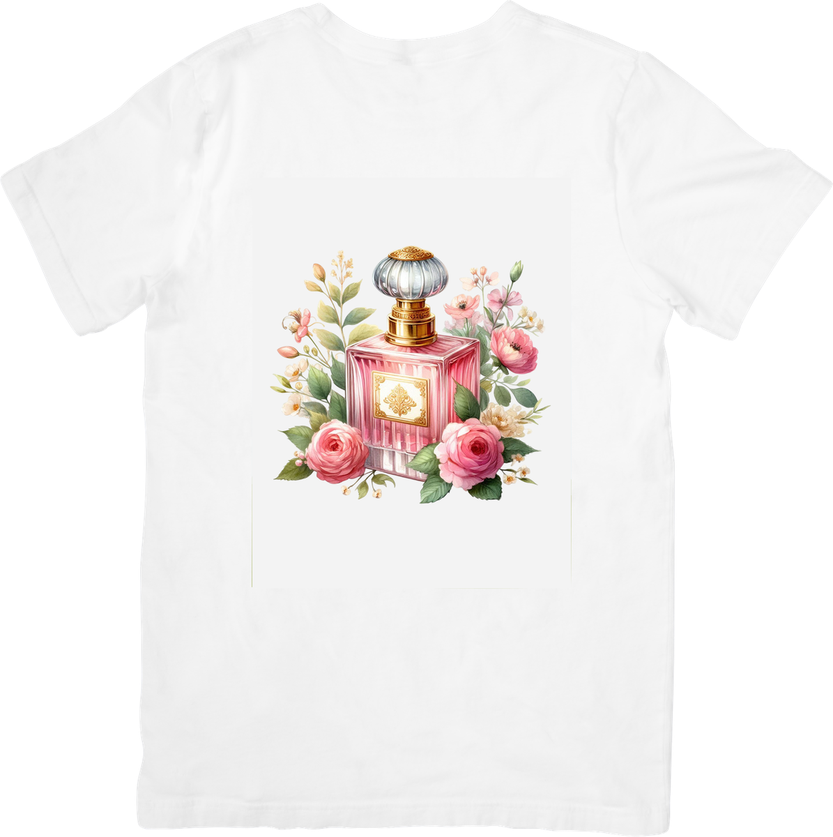 Floral Perfume Bottle T-Shirt | Watercolor Roses Graphic Tee | Feminine Beauty Gift