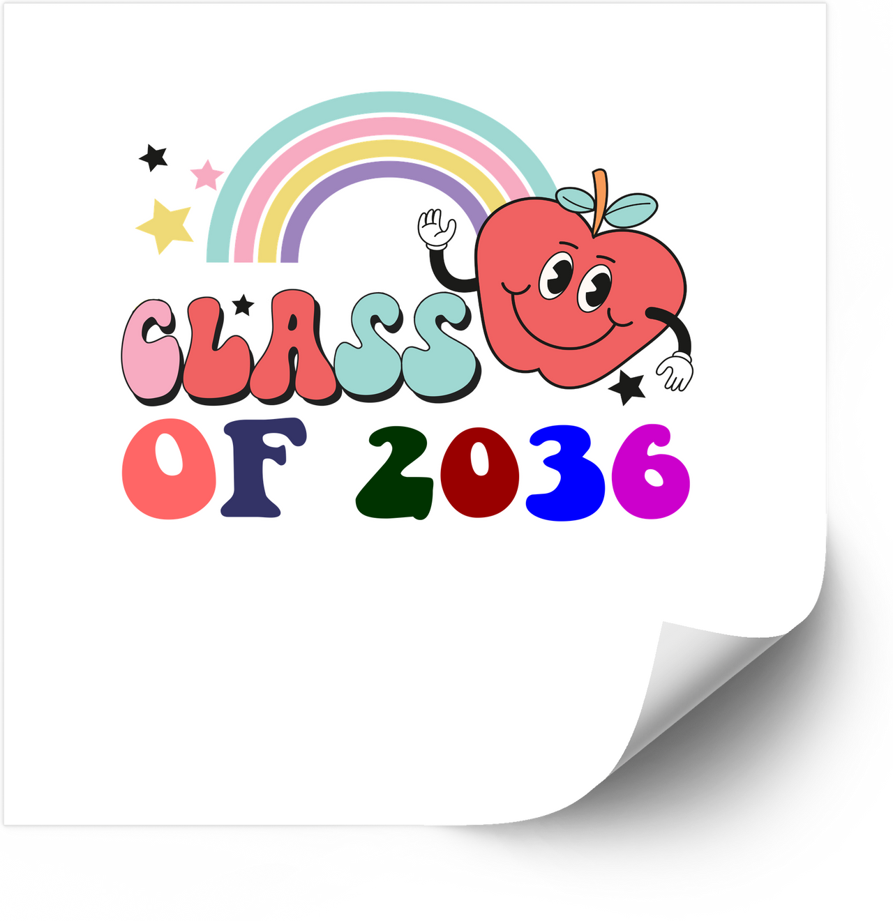 Class of 2036 Sticker | Retro Rainbow Apple School Vinyl Decal
