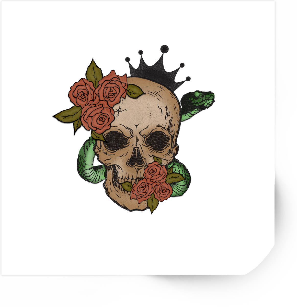 Crowned Skull Snake Roses Sticker | Gothic Vintage Vinyl Decal | Edgy Tattoo Style Gift