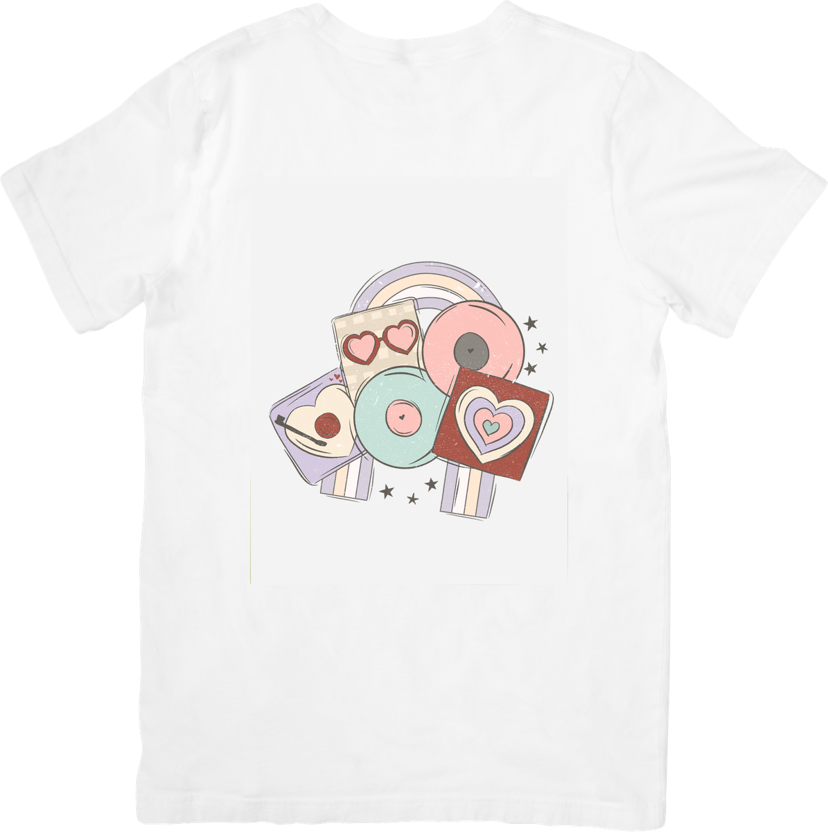 Retro Sweet Treats Collage T-Shirt | Pastel Donut & Hearts Graphic Tee | Cute Aesthetic Gift