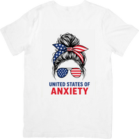 Thumbnail for United States of Anxiety Messy Bun T-Shirt | Funny Patriotic Women Graphic Tee