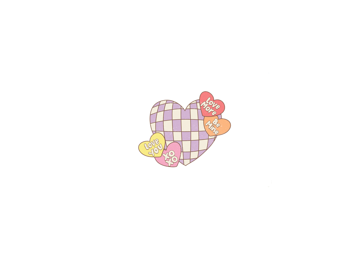 Checkered Heart Candy Hearts Throw Pillow | Retro Valentine Decorative Pillow | Love Gift