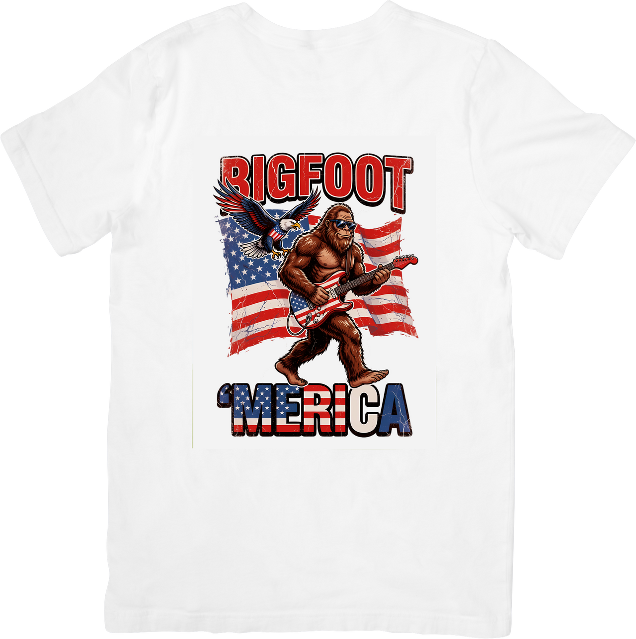 Bigfoot Merica Guitar T-Shirt | Patriotic Funny Sasquatch Graphic Tee | Fourth Of July Gift
