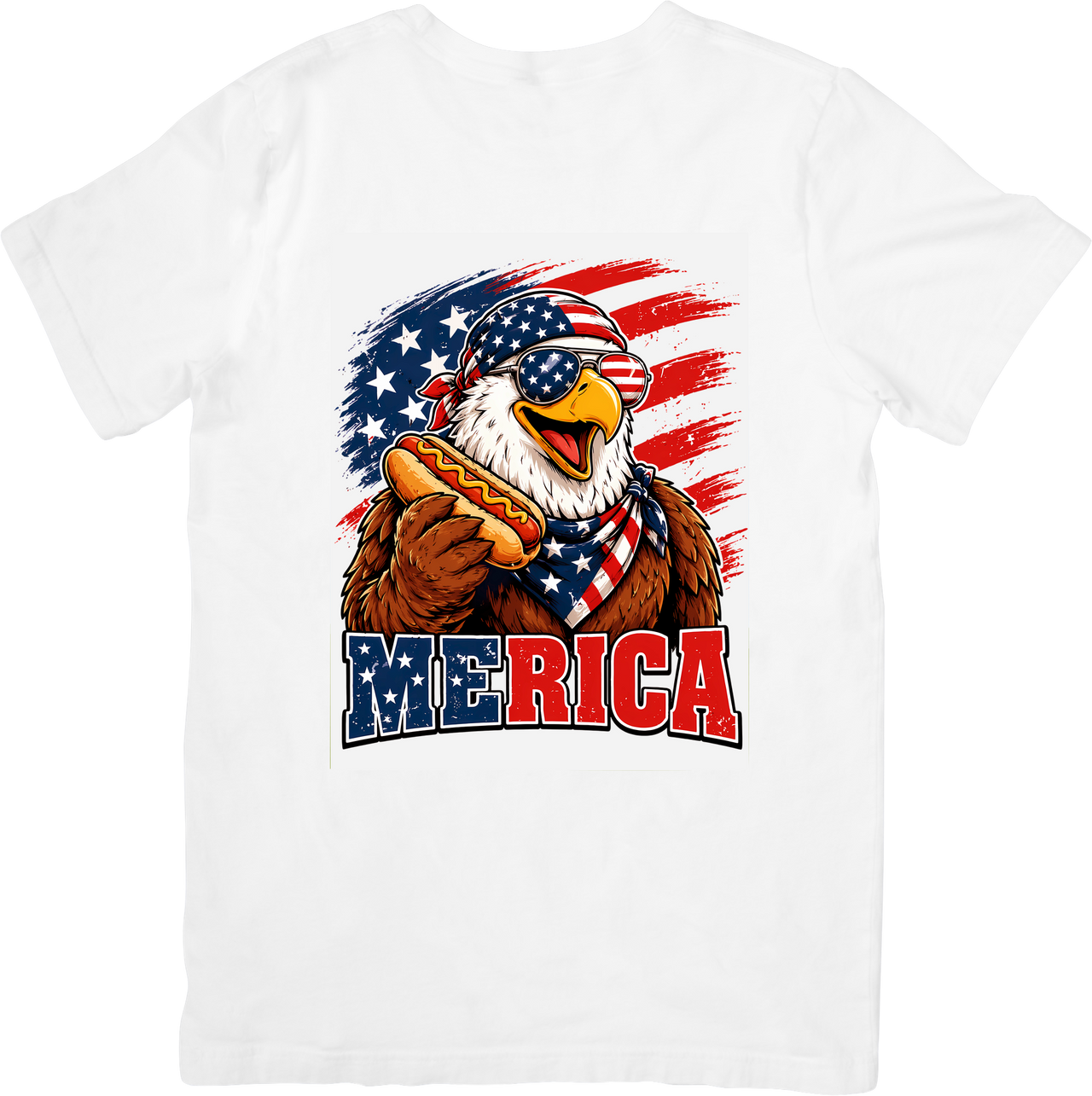 Merica Eagle Hot Dog T-Shirt | Patriotic Funny Fourth of July Graphic Tee | Mens Gift