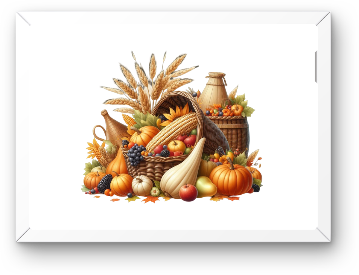 Autumn Harvest Cornucopia Wall Art | Watercolor Fall Pumpkin Print | Thanksgiving Gift