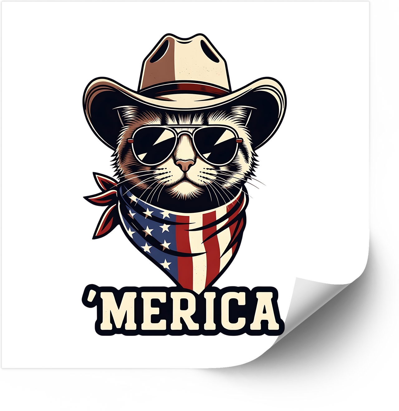 Merica Cowboy Cat Sticker | Patriotic American Flag Cat Vinyl Decal | 4th Of July Gift