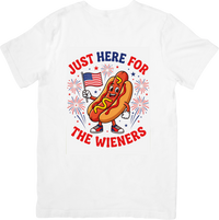 Thumbnail for Just Here for the Wieners Patriotic Hot Dog T-Shirt | Funny Fourth of July Graphic Tee