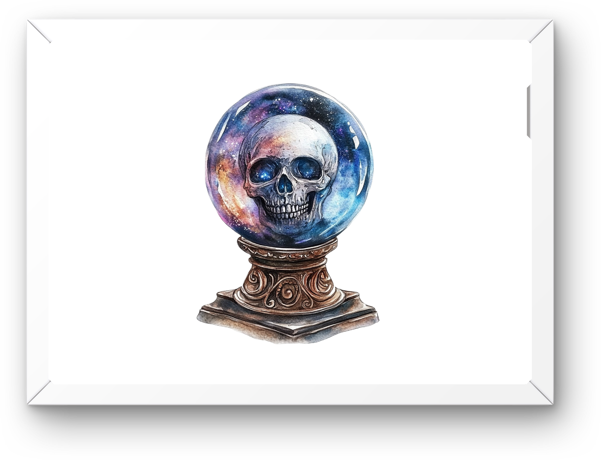 Galaxy Skull Crystal Ball Wall Art | Cosmic Watercolor Skull Print | Gothic Mystic Gift