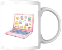 Thumbnail for Kawaii Pink Laptop Mug | Cute Sticker Aesthetic Coffee Mug | Tech Girl Gift