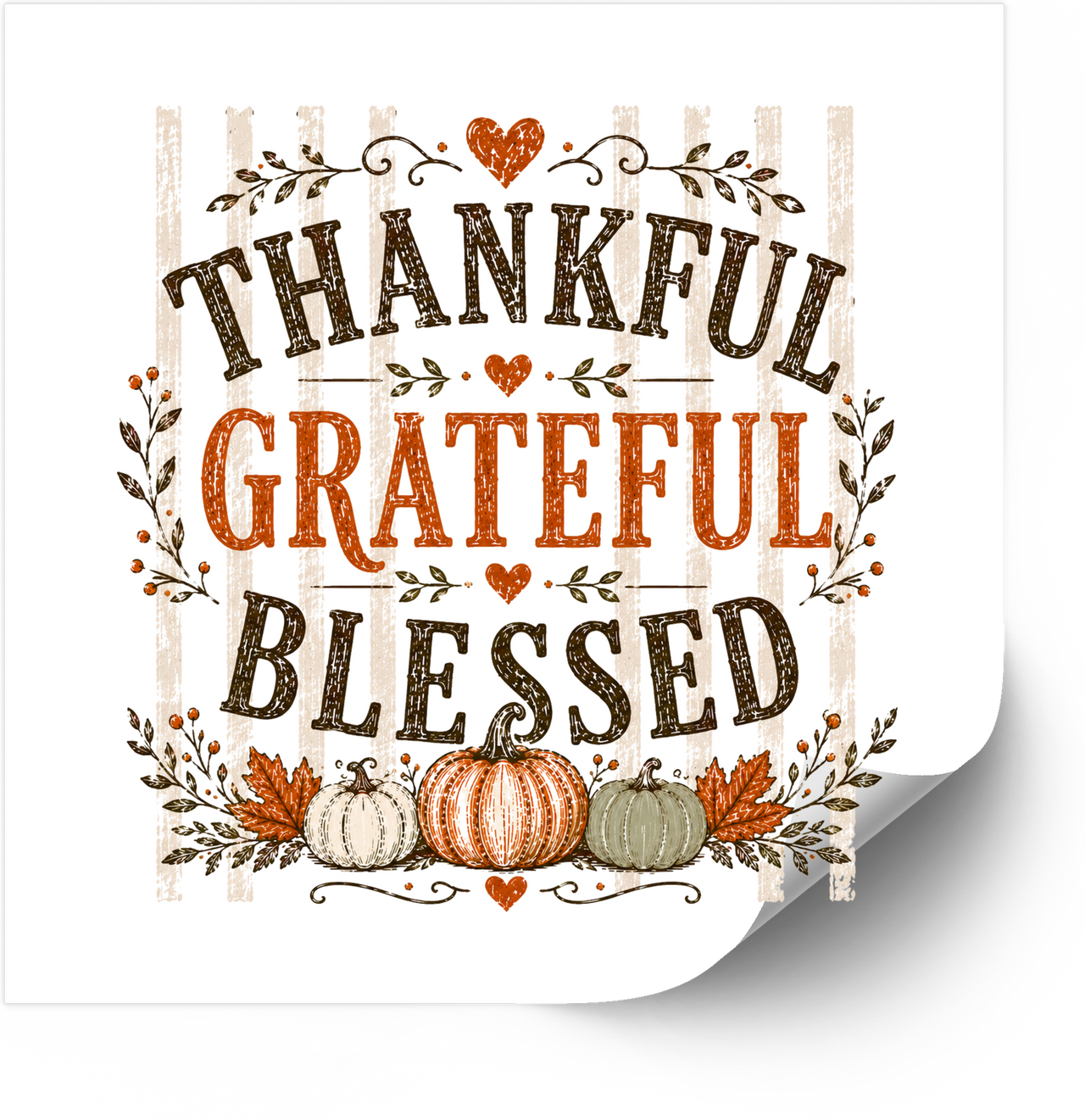 Thankful Grateful Blessed Sticker | Rustic Fall Pumpkin Vinyl Decal | Thanksgiving Gift