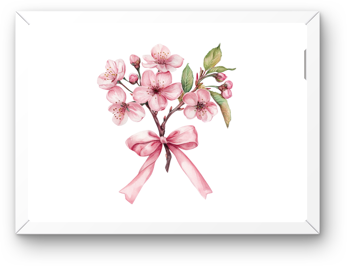 Cherry Blossom Bow Wall Art | Watercolor Pink Floral Print | Spring Coquette Gift